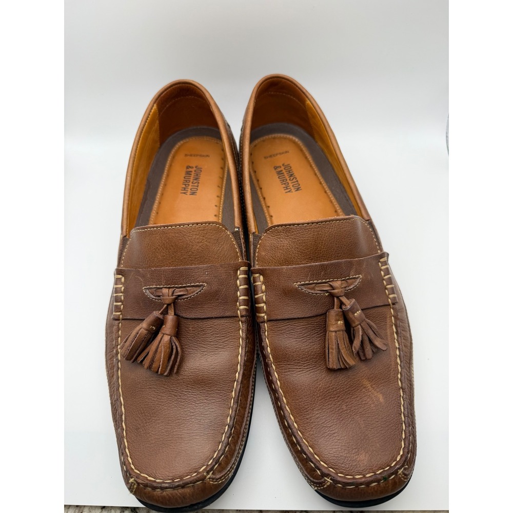 Johnston & Murphy Mens Brown Pebbled Leather Tassel Loafers 11 M Brazil